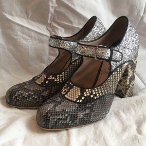 Miu Miu Mary Jane Pumps - Glitter and Snake Skin